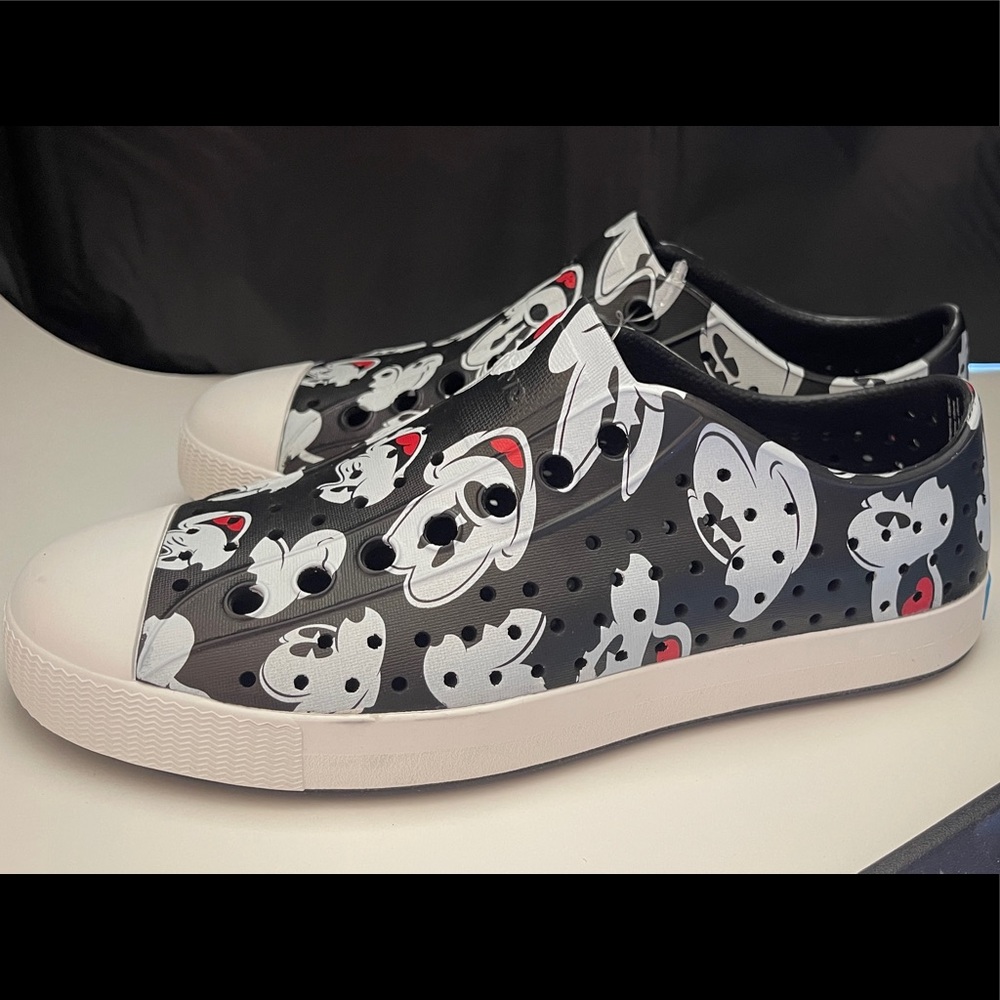 Native Black and White Mickey Mouse Slip Ons